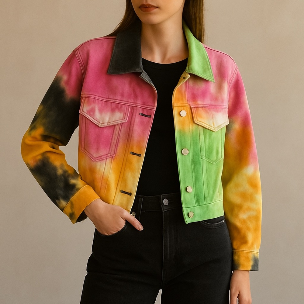 Veda Tie Dye Denim Buttoned Short Jacket Size Large